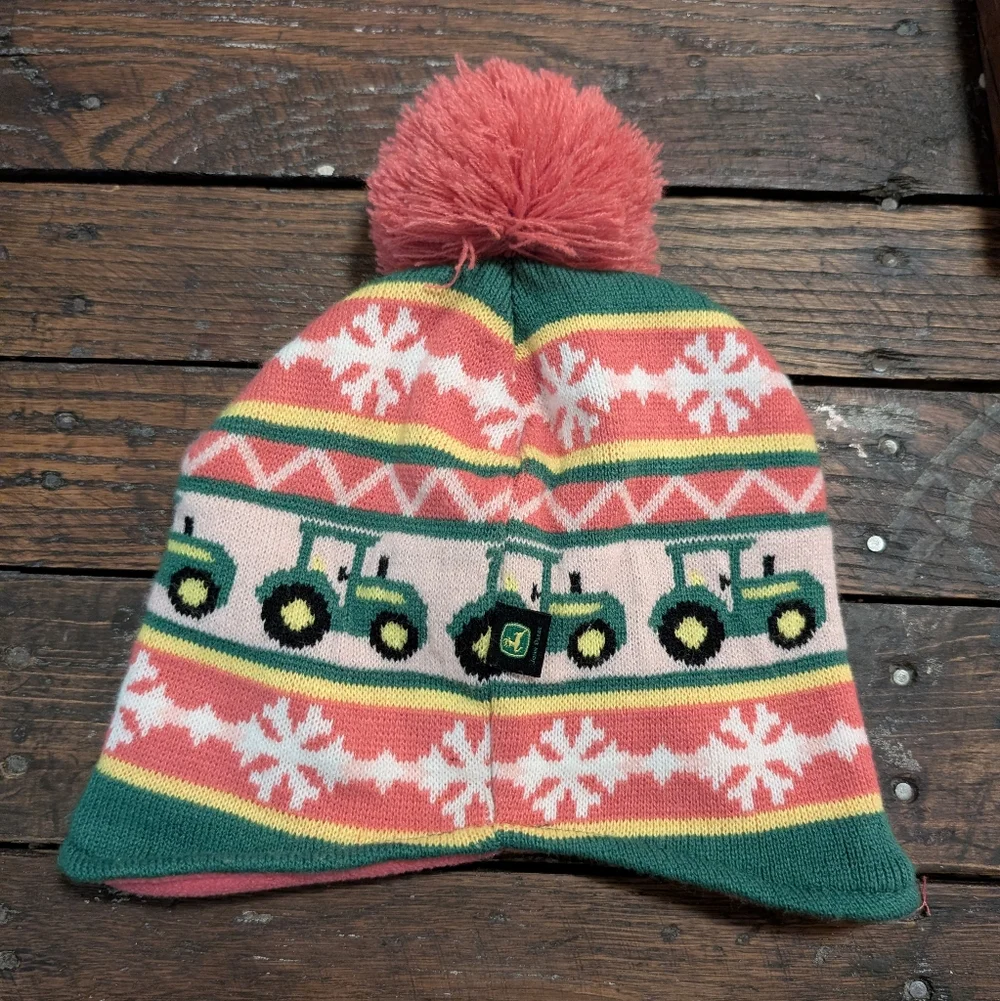 John Deere Green and Pink Tractor Beanie
